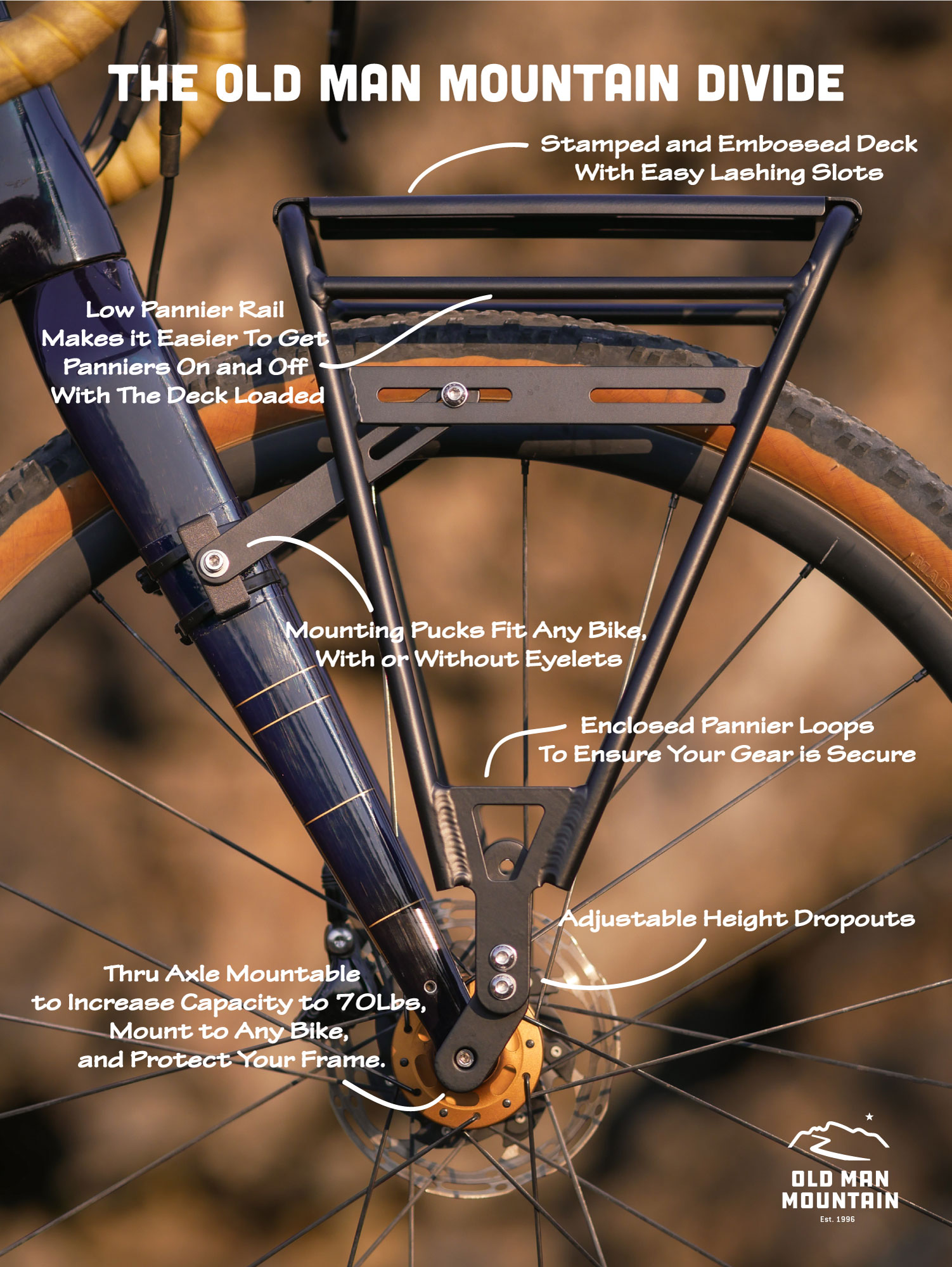 Isolator Luxe Biscuit Divide Bicycle Cargo Rack - Fits All Bikes Perfectly | Old Man Mountain