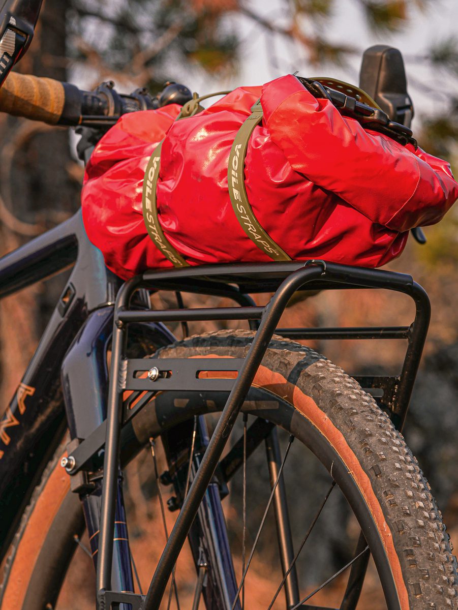 Pannier rack mounted on a gravel bike fork