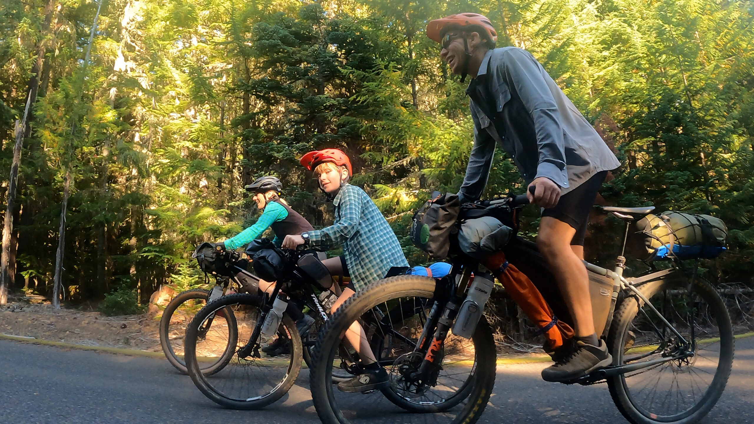 The Knoth family on a bikepacking trip near Mt Hood Oregon