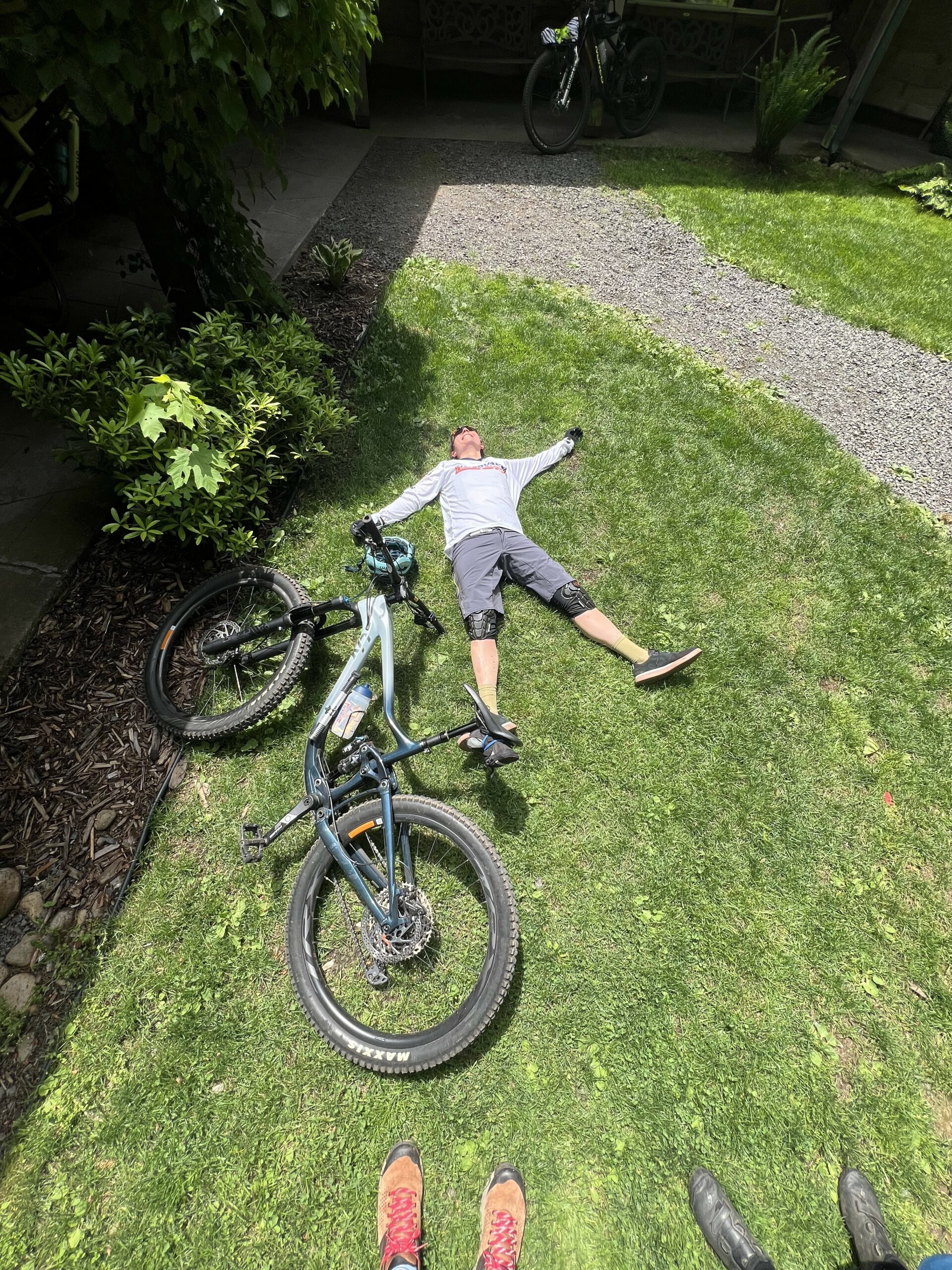 OMM/RAP employee Rachael taking a little ground rest after the team ride