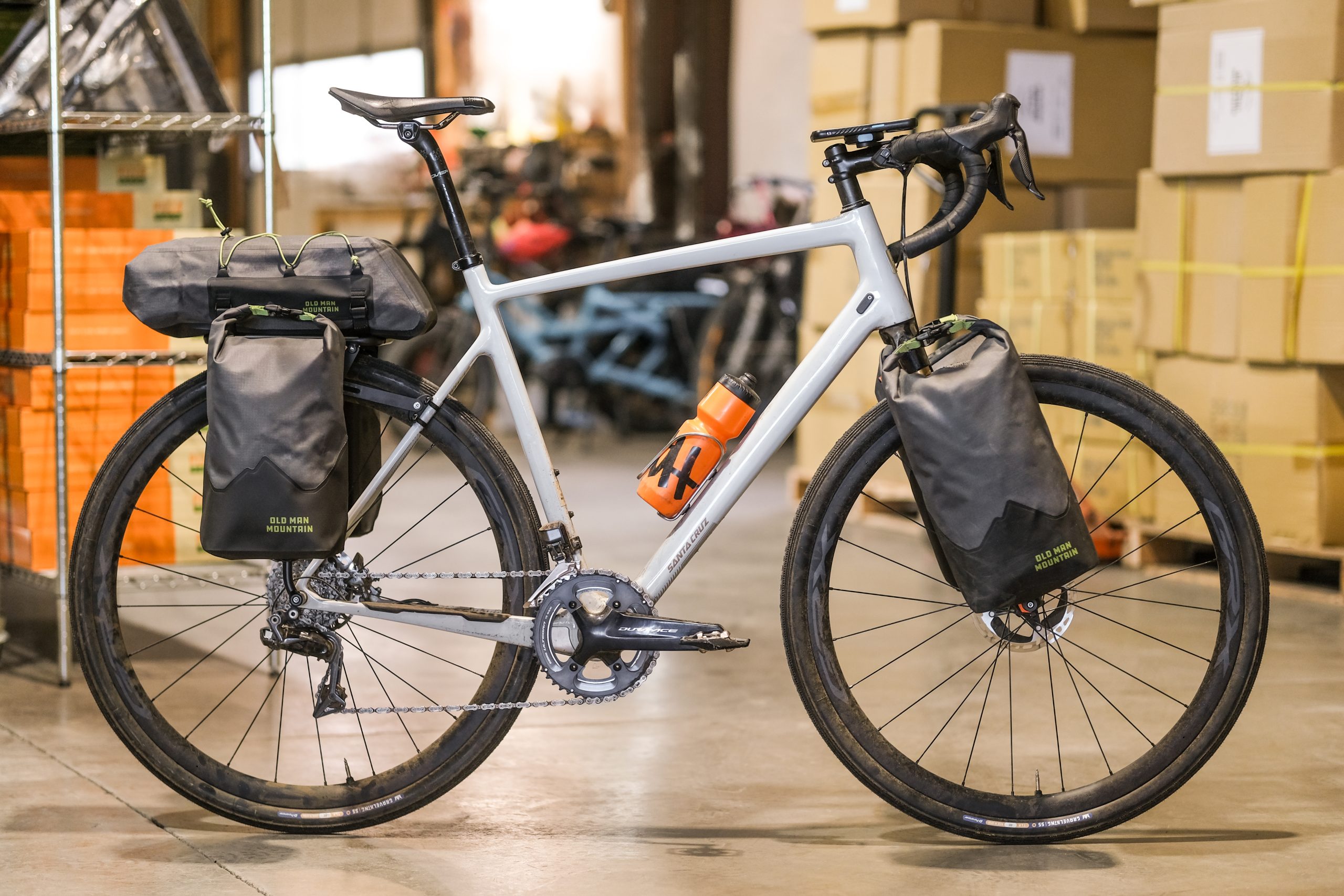 Fully loaded gravel bike outfitted with Old Man Mountain gear. Photo credit: Zach Emerson