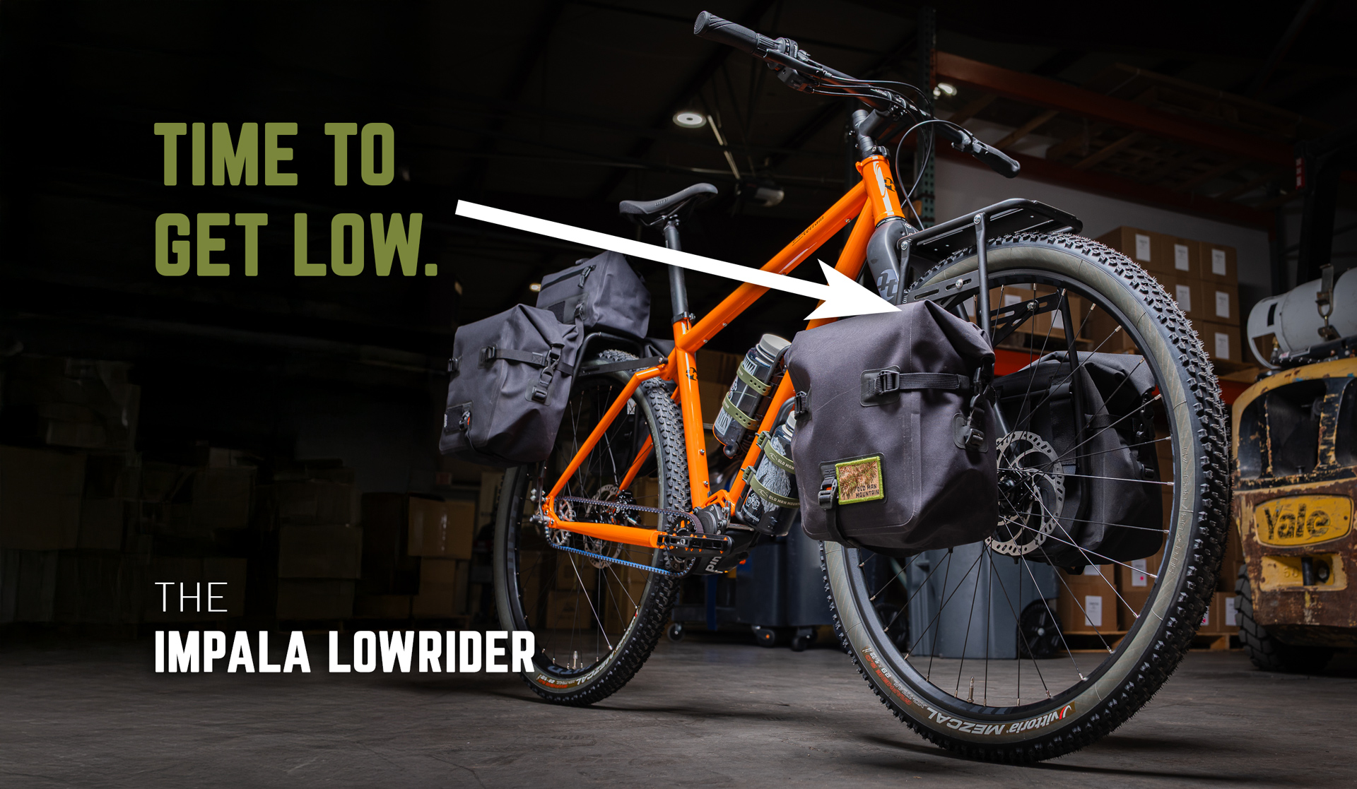Impala Lowrider Bikepacking rack on a tour terrain bikepacking bike.