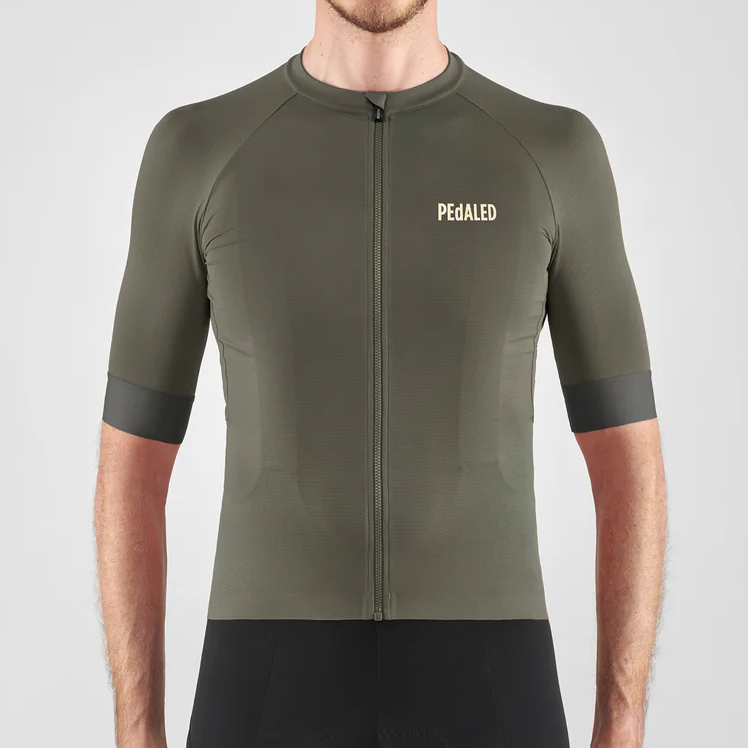 Model wearing PedalEd Men's Lightweight Jersey