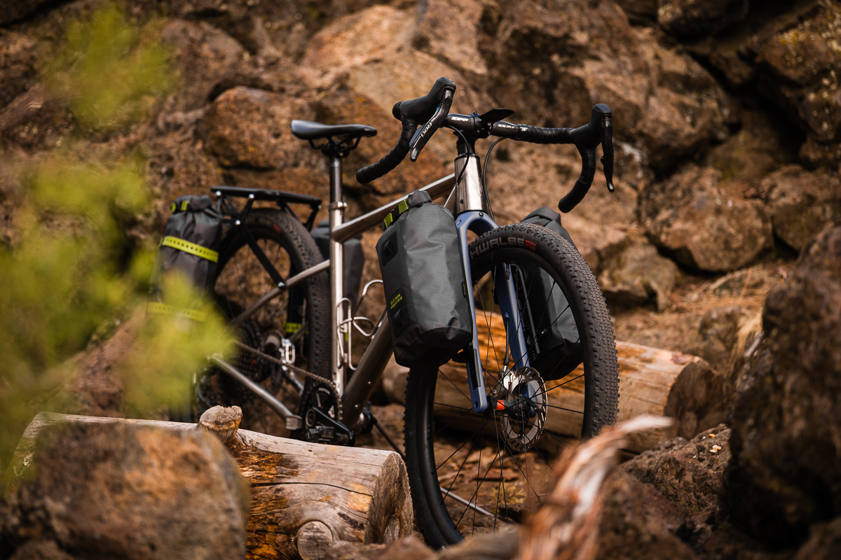 5L Hemlock bikepacking fork packs on a Chiru bikepacking fork