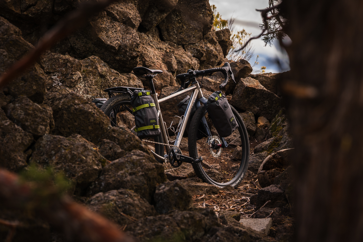 Chiru bikepacking bike with old man mountain hemlock fork packs