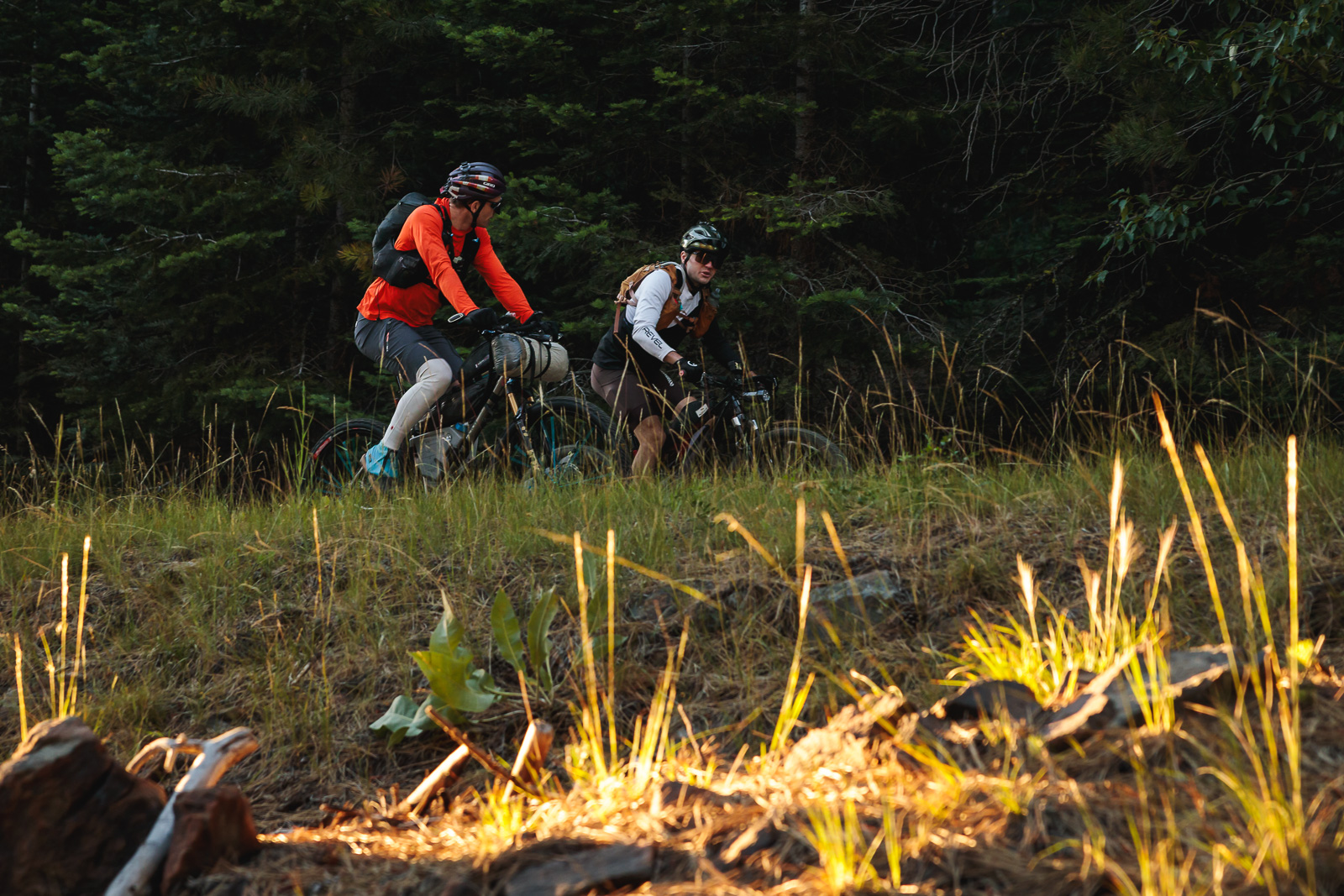 _Q9A3946 Alex and another racer begin the first climb in the morning sun.