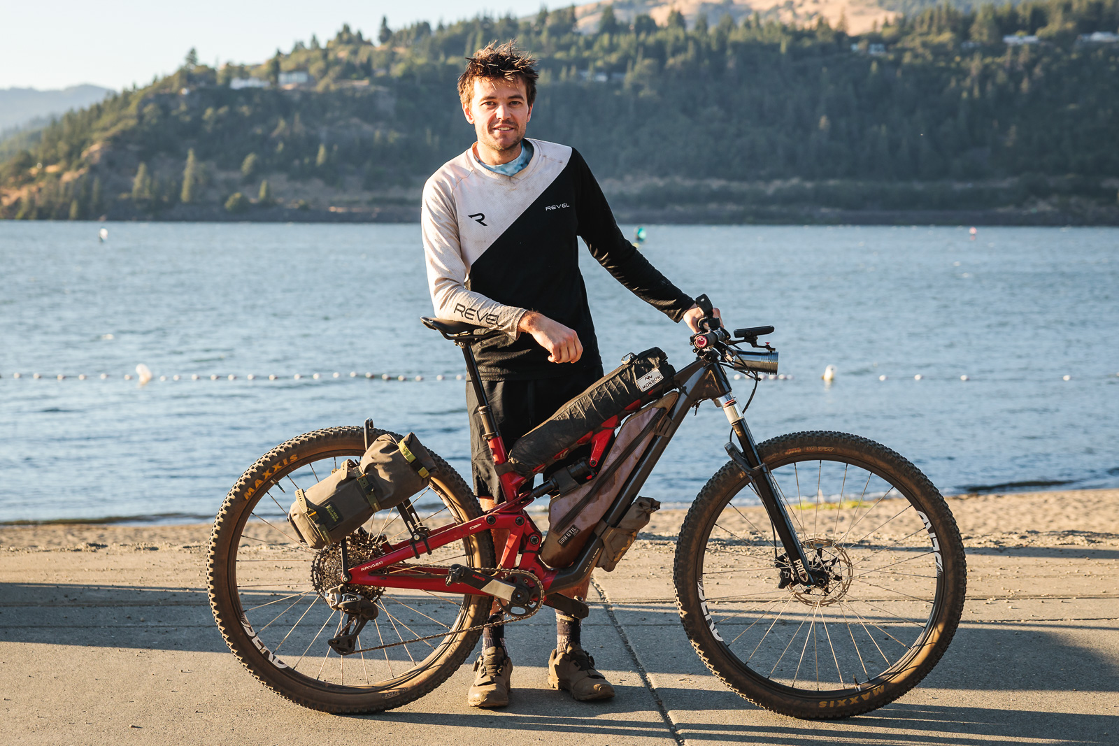 _Q9A4906 Alex and his bike at the Hood River waterfront finish.